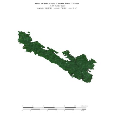 Solomon Adaları 'na ait Güney Pasifik Okyanusu' ndaki Barora Fa Adası, 11 Aralık 2023 'te, uzaklık ölçeğinde bir uydu görüntüsü ile izole edilmiştir.