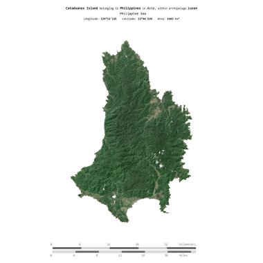 Filipinler 'in Kataduanes Adası, 10 Nisan 2017' de uzak mesafe ölçeğinde çekilmiş bir uydu görüntüsüyle izole edilmiştir.