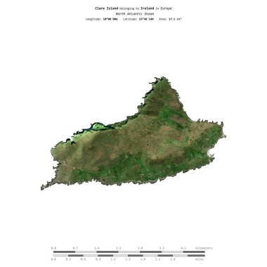 İrlanda 'ya ait Kuzey Atlantik Okyanusu' ndaki Clare Adası, 2 Haziran 2023 'te çekilmiş bir uydu görüntüsüyle izole edilmiştir.