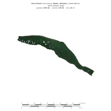 Kuzey Atlantik Okyanusu 'ndaki Corocoro Adası, Guyana, Venezuela, 24 Mart 2021' de çekilen uydu görüntüsüyle izole edilmiştir.