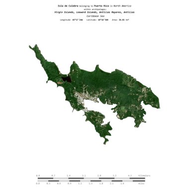 Karayip Denizi 'ndeki Isla de Culebra, Porto Riko' ya ait. 3 Aralık 2023 'te çekilen uydu görüntüsü ile izole edilmiş.