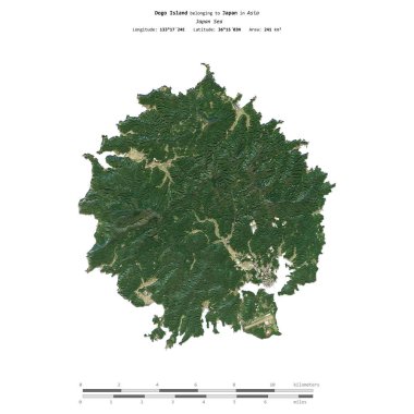 Japonya Denizi 'ndeki Dogo Adası, 9 Kasım 2023' te uzaklık ölçeğinde çekilmiş bir uydu görüntüsü ile izole edilmiştir.