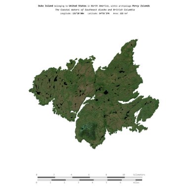 Güneydoğu Alaska ve Britanya Kolumbiyası 'nın Sahil Suları' ndaki Duke Adası, 9 Eylül 2020 'de çekilmiş bir uydu görüntüsüyle izole edildi.