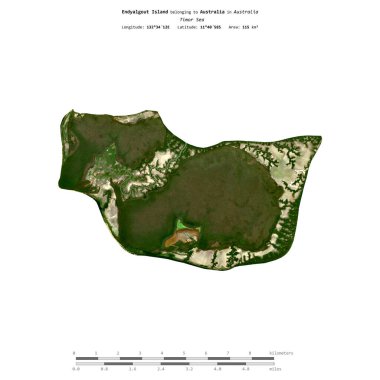 Avustralya 'ya ait Timor Denizi' ndeki Endyalgout Adası, 1 Mayıs 2023 'te uzaklık ölçeğinde çekilmiş bir uydu görüntüsüyle izole edilmiştir.