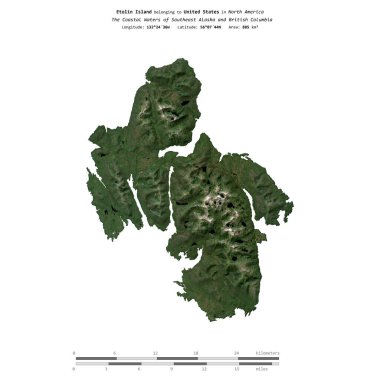 Amerika Birleşik Devletleri 'ne ait Güneydoğu Alaska ve Britanya Kolumbiyası' nın Sahil Suları 'ndaki Etolin Adası 29 Ağustos 2019' da çekilmiş uydu görüntüsüyle izole edilmiştir.