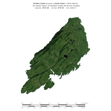 Amerika Birleşik Devletleri 'ne ait Güneydoğu Alaska ve Britanya Kolumbiyası' nın Sahil Suları 'ndaki Fillmore Adası 19 Nisan 2021' de çekilmiş uydu görüntüsüyle izole edilmiştir.