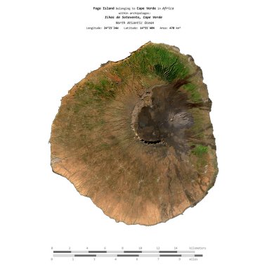 Kuzey Atlantik Okyanusu 'ndaki Fogo Adası, Cape Verde' ye ait. 12 Aralık 2023 'te çekilmiş bir uydu görüntüsü.