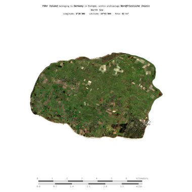 Kuzey Denizi 'ndeki Fohr Adası, Almanya' ya ait. 26 Şubat 2023 tarihli uydu görüntüsü ile izole edilmiş.