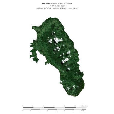 Fiji 'ye ait olan Güney Pasifik Okyanusu' ndaki Gau Adası, 23 Nisan 2023 'te uzaklık ölçeğinde çekilmiş bir uydu görüntüsüyle izole edilmiştir.