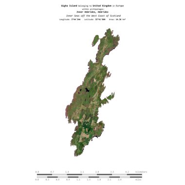 İskoçya 'nın batı kıyısındaki İç Denizler' de bulunan Gigha Adası, 14 Haziran 2023 'te çekilen uydu görüntüsüyle izole edilmiştir.
