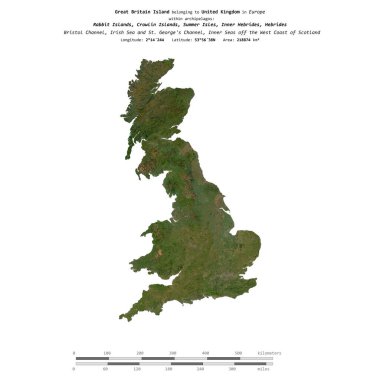 Birleşik Krallık 'a ait Kuzey Denizi' ndeki Büyük Britanya Adası, 1 Ekim 2014 'te uzaklık ölçeğinde çekilmiş bir uydu görüntüsü ile izole edilmiştir.