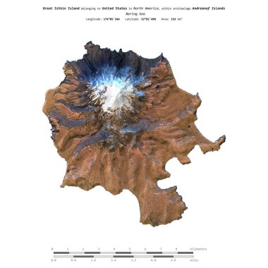 Bering Denizi 'ndeki Büyük Sitkin Adası, 24 Kasım 2022' de çekilmiş bir uydu görüntüsüyle izole edilmiştir.