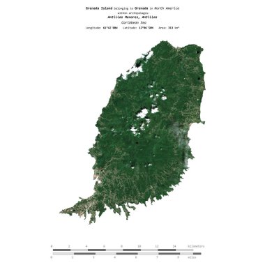 Grenada 'ya ait olan Karayip Denizi' ndeki Grenada Adası, 15 Ekim 2020 'de çekilmiş bir uydu görüntüsüyle izole edilmiştir.