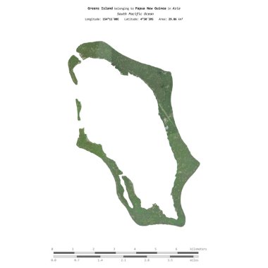 Güney Pasifik Okyanusu 'ndaki Yeşiller Adası, Papua Yeni Gine' ye ait. 24 Ekim 2021 'de çekilmiş uydu görüntüsüyle izole edilmiş.
