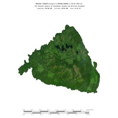 Amerika Birleşik Devletleri 'ne ait Güneydoğu Alaska ve British Columbia' nın Sahil Suları 'ndaki Hassler Adası, 28 Ağustos 2023' te çekilmiş bir uydu görüntüsüyle izole edilmiştir.