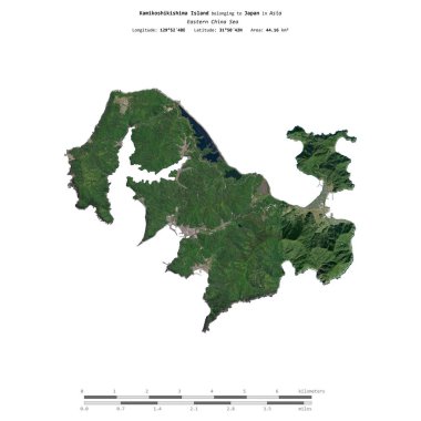 Japonya 'ya ait Doğu Çin Denizi' ndeki Kamikoshikishima Adası, 1 Mayıs 2023 'te uzaklık ölçeğinde çekilmiş bir uydu görüntüsüyle izole edilmiştir.
