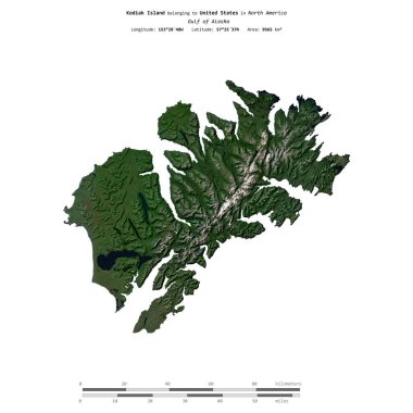 Amerika Birleşik Devletleri 'ne ait Alaska Körfezi' ndeki Kodiak Adası 3 Eylül 2018 'de çekilmiş bir uydu görüntüsüyle izole edilmiştir.
