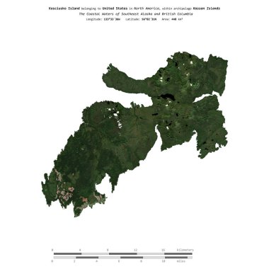 Amerika Birleşik Devletleri 'ne ait Güneydoğu Alaska ve Britanya Kolumbiyası' nın Sahil Suları 'ndaki Kosciusko Adası 28 Ağustos 2023' te çekilmiş uydu görüntüsüyle izole edilmiştir.