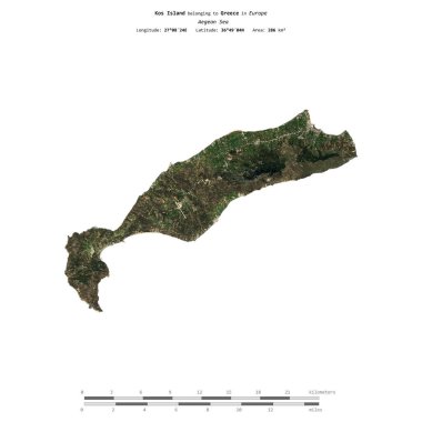 Yunanistan 'a ait Ege Denizi' ndeki Kos Adası 28 Aralık 2023 'te çekilmiş uydu görüntüsüyle izole edilmiştir.