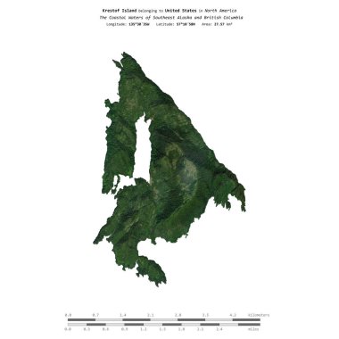 Güneydoğu Alaska ve Britanya Kolumbiyası 'nın Kıyı Suları' ndaki Krestof Adası 30 Ağustos 2019 'da çekilmiş uydu görüntüsüyle izole edilmiştir.