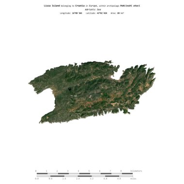 Hırvatistan 'a ait Adriyatik Denizi' ndeki Lissa Adası, uzaklık ölçeğinde 16 Temmuz 2023 'te çekilmiş bir uydu görüntüsüyle izole edildi.
