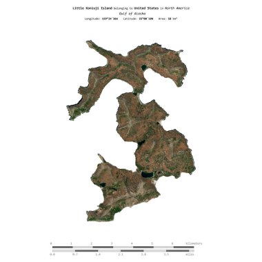 Amerika Birleşik Devletleri 'ne ait Alaska Körfezi' ndeki küçük Koniuji Adası 23 Nisan 2023 'te çekilmiş bir uydu görüntüsüyle izole edilmiştir.