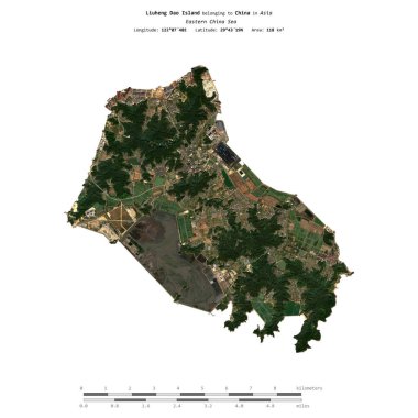 Liuheng Dao Island in the Eastern China Sea, belonging to China, isolated on a satellite image taken in November 21, 2023, with distance scale clipart