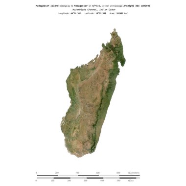 Madagaskar 'ın Hint Okyanusu' ndaki Madagaskar Adası 22 Eylül 2015 'te çekilen uydu görüntüsüyle izole edilmiştir.