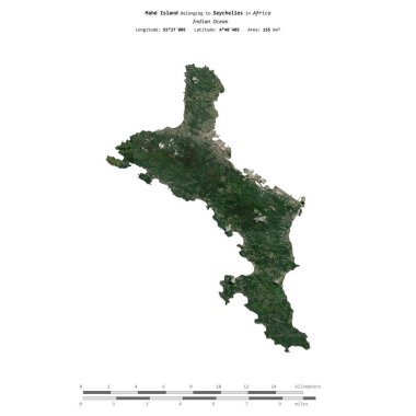 Hint Okyanusu 'ndaki Mahe Adası, Seyşeller' e ait. 23 Haziran 2023 'te çekilmiş bir uydu görüntüsüyle izole edilmiş.