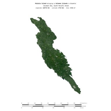 Solomon Adaları 'na ait Solomon Denizi' ndeki Malaita Adası 22 Ocak 2022 'de çekilmiş uydu görüntüsüyle izole edilmiştir.
