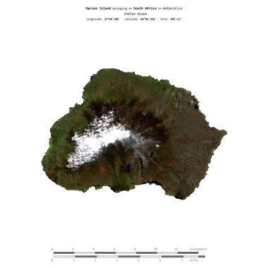 Hint Okyanusu 'ndaki Marion Adası, Güney Afrika' ya ait, 7 Şubat 2021 'de çekilmiş bir uydu görüntüsüyle izole edildi.