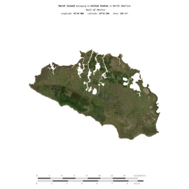 Meksika Körfezi 'ndeki Marsh Adası, Amerika Birleşik Devletleri' ne ait. 20 Nisan 2021 'de çekilmiş uydu görüntüsüyle izole edilmiş.