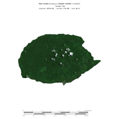 Solomon Adaları 'na ait Solomon Denizi' ndeki Mono Adası 19 Mart 2022 'de çekilmiş uydu görüntüsüyle izole edilmiştir.