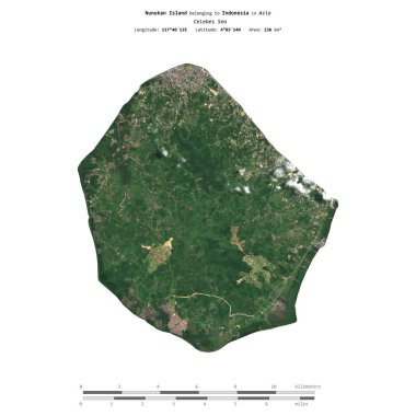 Nunukan Island in the Celebes Sea, belonging to Indonesia, isolated on a satellite image taken in February 16, 2024, with distance scale clipart