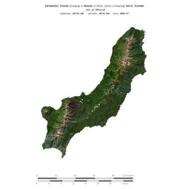 Rusya 'ya ait Okhotsk Denizi' ndeki Paramushir Adası, 26 Kasım 2014 'te çekilmiş bir uydu görüntüsüyle izole edilmiştir.