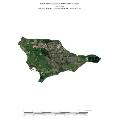 Putten Island in the North Sea, belonging to Netherlands, isolated on a satellite image taken in September 7, 2023, with distance scale clipart