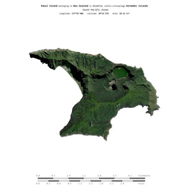 Güney Pasifik Okyanusu 'ndaki Raoul Adası, Yeni Zelanda' ya ait. 16 Haziran 2023 'te çekilmiş uydu görüntüsüyle izole edilmiş.