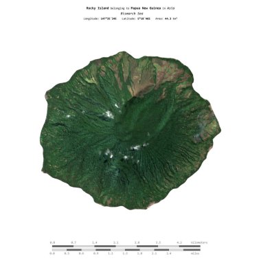 Bismarck Denizi 'ndeki Rocky Adası, Papua Yeni Gine' ye ait, 9 Ağustos 2023 'te çekilmiş bir uydu görüntüsüyle izole edilmiştir.