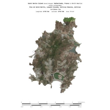 Karayip Denizi 'ndeki Saint Martin Adası, Hollanda, Fransa, 23 Haziran 2020' de izole edilmiş bir uydu görüntüsüyle çekilmiştir.