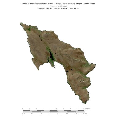 Faroe Adaları 'na ait Kuzey Atlantik Okyanusu' ndaki Sandoy Adası, 17 Haziran 2020 'de çekilmiş uydu görüntüsüyle izole edilmiştir.