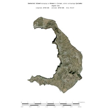 Yunanistan 'a ait Ege Denizi' ndeki Santorini Adası, 12 Mart 2024 'te çekilmiş bir uydu görüntüsüyle izole edilmiştir.