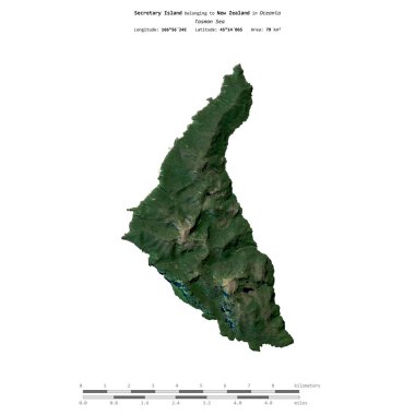 Tasman Denizi 'ndeki Sekreter Adası, Yeni Zelanda' ya ait. 30 Kasım 2023 'te çekilmiş bir uydu görüntüsüyle izole edilmiş.