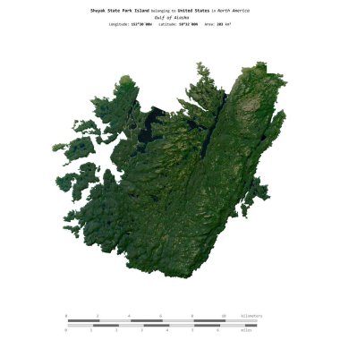 Alaska Körfezi 'ndeki Shuyak State Park Adası, 15 Ağustos 2020' de çekilmiş bir uydu görüntüsüyle izole edildi.