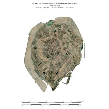 Basra Körfezi 'ndeki Efendi Bani Yas Adası, Birleşik Arap Emirlikleri mensubu, 7 Aralık 2023' te çekilmiş uydu görüntüsüyle izole edilmiştir.