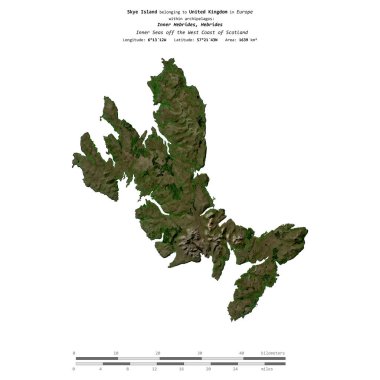 İskoçya 'nın batı kıyısındaki İç Denizler' de bulunan Skye Adası 27 Haziran 2019 'da çekilmiş bir uydu görüntüsüyle izole edilmiştir.