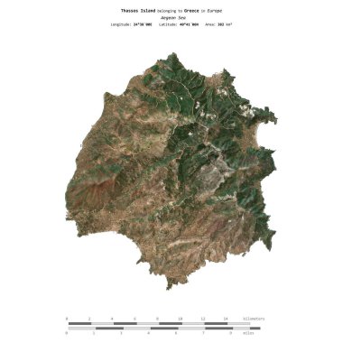 Yunanistan 'a ait Ege Denizi' ndeki Thassos Adası, 18 Ağustos 2023 'te çekilmiş bir uydu görüntüsüyle izole edilmiştir.