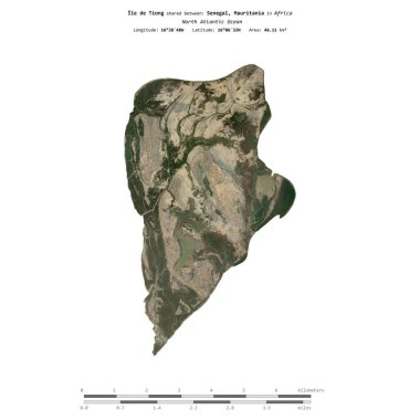 Kuzey Atlantik Okyanusu 'ndaki Ile de Tiong, Senegal, Moritanya, 23 Aralık 2023 tarihli uydu görüntüsü ile izole edildi.