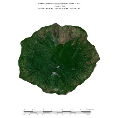 Bismarck Denizi 'ndeki Tolokiwa Adası, Papua Yeni Gine' ye ait. 10 Ağustos 2018 'de çekilmiş bir uydu görüntüsü.