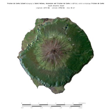 Güney Atlantik Okyanusu 'ndaki Tristan da Cunha Adası. Saint Helena, Ascension ve Tristan da Cunha' ya ait. 17 Ocak 2020 'de çekilmiş bir uydu görüntüsü.