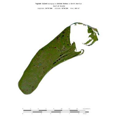 Alaska Körfezi 'ndeki Tugidak Adası, 15 Ağustos 2021' de çekilmiş bir uydu görüntüsüyle izole edilmiştir.